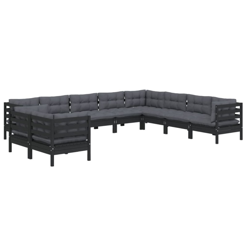 vidaXL 10-tlg. Garten-Lounge-Set mit Kissen Schwarz Massivholz Kiefer vidaXL 10-tlg. Garten-Lounge-Set mit Kissen Schwarz Massivholz Kiefer