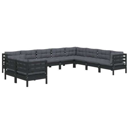 vidaXL 10-tlg. Garten-Lounge-Set mit Kissen Schwarz Massivholz Kiefer