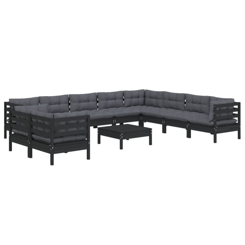 vidaXL 11-tlg. Garten-Lounge-Set mit Kissen Schwarz Massivholz Kiefer vidaXL 11-tlg. Garten-Lounge-Set mit Kissen Schwarz Massivholz Kiefer
