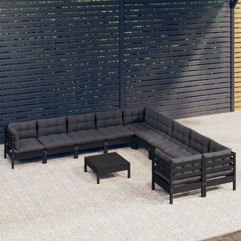 vidaXL 11-tlg. Garten-Lounge-Set mit Kissen Schwarz Kiefernholz vidaXL 11-tlg. Garten-Lounge-Set mit Kissen Schwarz Kiefernholz