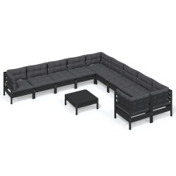 vidaXL 11-tlg. Garten-Lounge-Set mit Kissen Schwarz Kiefernholz