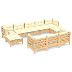 vidaXL 10-tlg. Garten-Lounge-Set mit Creme Kissen Massivholz Kiefer