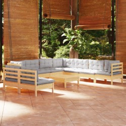 vidaXL 10-tlg. Garten-Lounge-Set mit Grauen Kissen Massivholz Kiefer