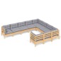 vidaXL 10-tlg. Garten-Lounge-Set mit Grauen Kissen Kiefernholz vidaXL 10-tlg. Garten-Lounge-Set mit Grauen Kissen Kiefernholz