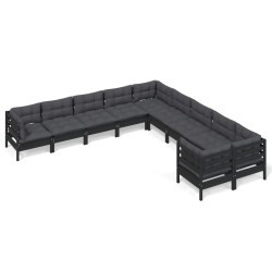 vidaXL 10-tlg. Garten-Lounge-Set mit Kissen Schwarz Kiefernholz