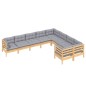 vidaXL 9-tlg. Garten-Lounge-Set mit Grauen Kissen Kiefernholz vidaXL 9-tlg. Garten-Lounge-Set mit Grauen Kissen Kiefernholz