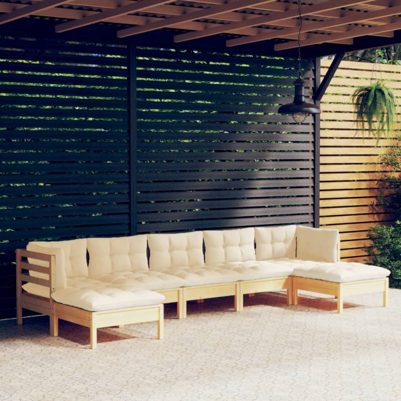 vidaXL 7-tlg. Garten-Lounge-Set mit Creme Kissen Kiefernholz vidaXL 7-tlg. Garten-Lounge-Set mit Creme Kissen Kiefernholz