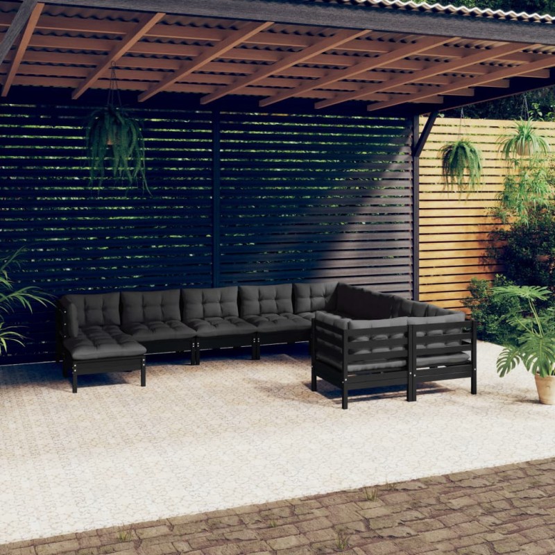 vidaXL 10-tlg. Garten-Lounge-Set mit Kissen Schwarz Kiefernholz vidaXL 10-tlg. Garten-Lounge-Set mit Kissen Schwarz Kiefernholz