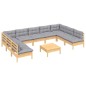 vidaXL 10-tlg. Garten-Lounge-Set mit Grauen Kissen Kiefer Massivholz vidaXL 10-tlg. Garten-Lounge-Set mit Grauen Kissen Kiefer Massivholz