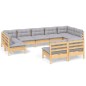 vidaXL 9-tlg. Garten-Lounge-Set mit Grauen Kissen Kiefer Massivholz vidaXL 9-tlg. Garten-Lounge-Set mit Grauen Kissen Kiefer Massivholz