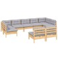 vidaXL 9-tlg. Garten-Lounge-Set mit Grauen Kissen Kiefer Massivholz vidaXL 9-tlg. Garten-Lounge-Set mit Grauen Kissen Kiefer Massivholz
