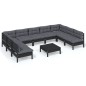vidaXL 10-tlg. Garten-Lounge-Set mit Kissen Schwarz Massivholz Kiefer vidaXL 10-tlg. Garten-Lounge-Set mit Kissen Schwarz Massivholz Kiefer