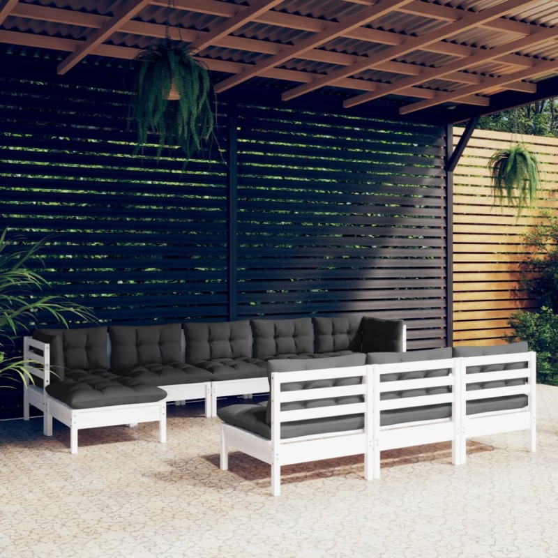 vidaXL 10-tlg. Garten-Lounge-Set mit Kissen Weiß Kiefernholz vidaXL 10-tlg. Garten-Lounge-Set mit Kissen Weiß Kiefernholz