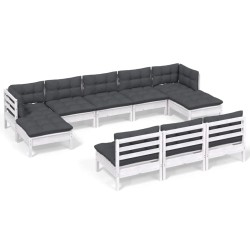 vidaXL 10-tlg. Garten-Lounge-Set mit Kissen Weiß Kiefernholz