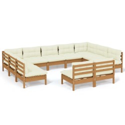 vidaXL 11-tlg. Garten-Lounge-Set mit Kissen Honigbraun Kiefernholz