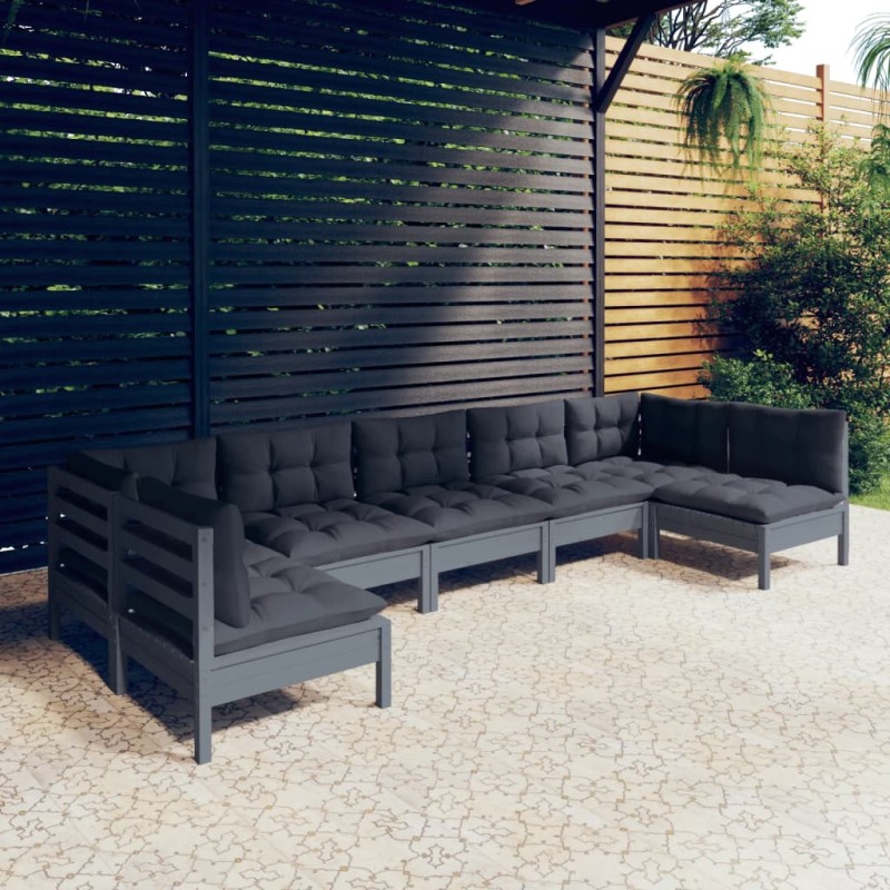 vidaXL 7-tlg. Garten-Lounge-Set mit Kissen Grau Kiefer Massivholz vidaXL 7-tlg. Garten-Lounge-Set mit Kissen Grau Kiefer Massivholz