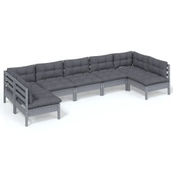 vidaXL 7-tlg. Garten-Lounge-Set mit Kissen Grau Kiefer Massivholz