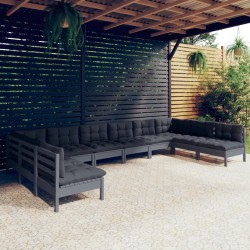vidaXL 10-tlg. Garten-Lounge-Set mit Kissen Grau Kiefer Massivholz