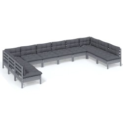 vidaXL 10-tlg. Garten-Lounge-Set mit Kissen Grau Kiefer Massivholz