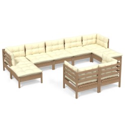 vidaXL 9-tlg. Garten-Lounge-Set mit Kissen Honigbraun Kiefernholz