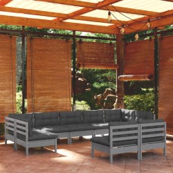 vidaXL 9-tlg. Garten-Lounge-Set mit Kissen Grau Kiefer Massivholz