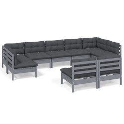 vidaXL 9-tlg. Garten-Lounge-Set mit Kissen Grau Kiefer Massivholz