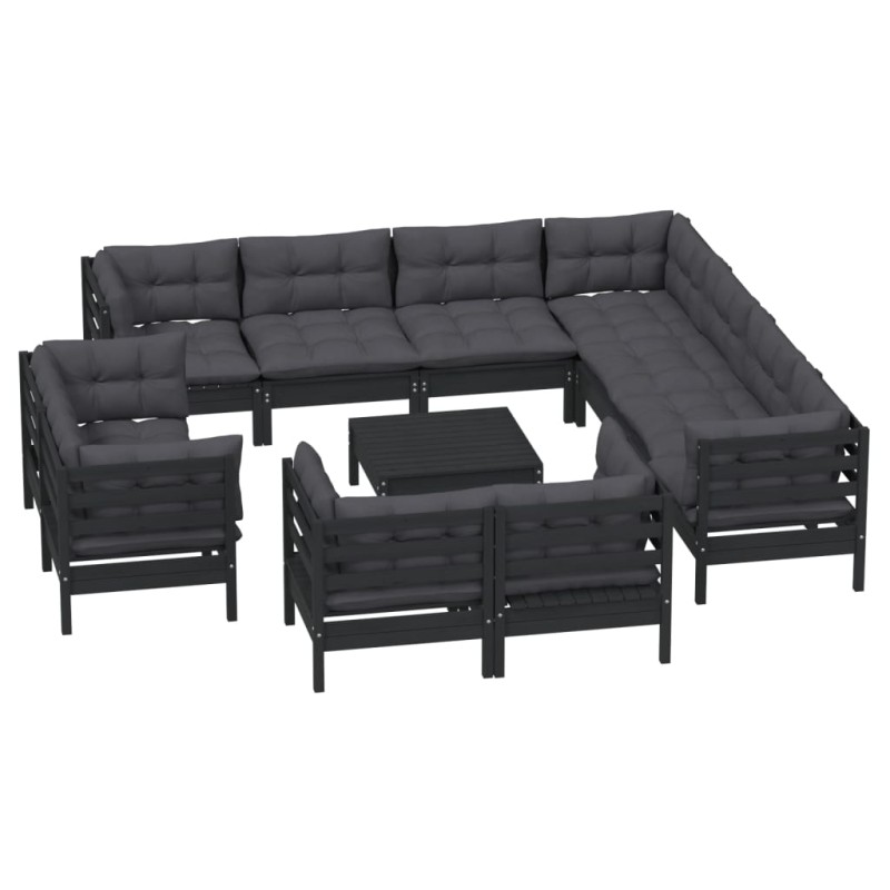 vidaXL 12-tlg. Garten-Lounge-Set mit Kissen Schwarz Massivholz Kiefer vidaXL 12-tlg. Garten-Lounge-Set mit Kissen Schwarz Massivholz Kiefer