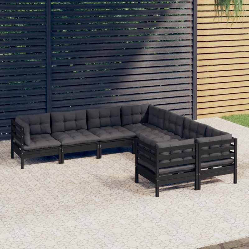 vidaXL 8-tlg. Garten-Lounge-Set mit Kissen Schwarz Massivholz Kiefer vidaXL 8-tlg. Garten-Lounge-Set mit Kissen Schwarz Massivholz Kiefer
