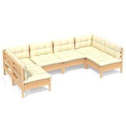 vidaXL 6-tlg. Garten-Lounge-Set mit Creme Kissen Massivholz Kiefer