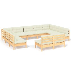 vidaXL 11-tlg. Garten-Lounge-Set mit Creme Kissen Massivholz Kiefer