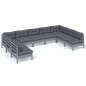 vidaXL 9-tlg. Garten-Lounge-Set mit Kissen Grau Kiefer Massivholz vidaXL 9-tlg. Garten-Lounge-Set mit Kissen Grau Kiefer Massivholz