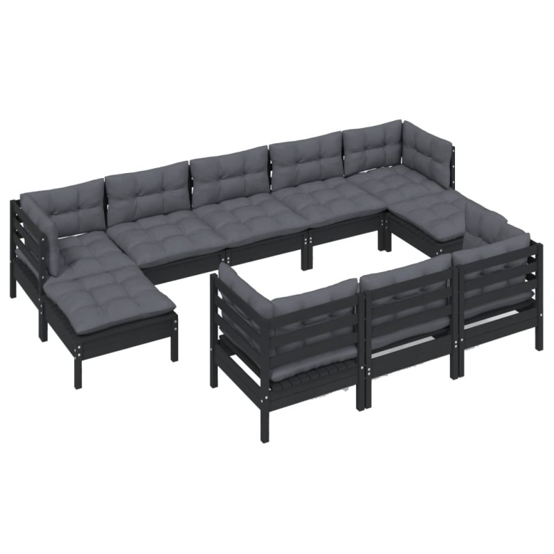 vidaXL 10-tlg. Garten-Lounge-Set mit Kissen Schwarz Kiefer Massivholz vidaXL 10-tlg. Garten-Lounge-Set mit Kissen Schwarz Kiefer Massivholz