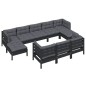 vidaXL 10-tlg. Garten-Lounge-Set mit Kissen Schwarz Kiefer Massivholz vidaXL 10-tlg. Garten-Lounge-Set mit Kissen Schwarz Kiefer Massivholz