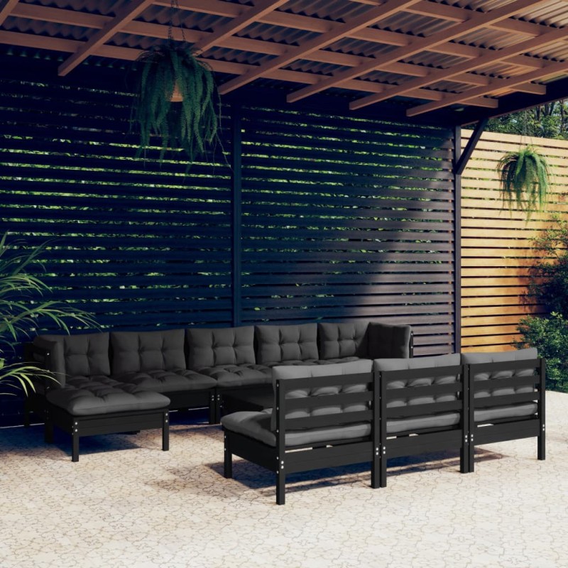 vidaXL 11-tlg. Garten-Lounge-Set mit Kissen Schwarz Kiefernholz vidaXL 11-tlg. Garten-Lounge-Set mit Kissen Schwarz Kiefernholz