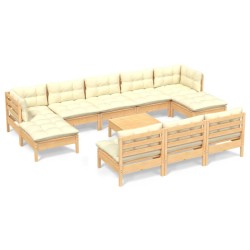vidaXL 11-tlg. Garten-Lounge-Set mit Creme Kissen Kiefernholz