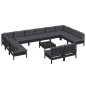 vidaXL 13-tlg. Garten-Lounge-Set mit Kissen Schwarz Kiefer Massivholz vidaXL 13-tlg. Garten-Lounge-Set mit Kissen Schwarz Kiefer Massivholz