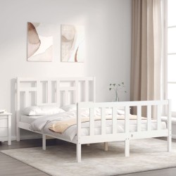 vidaXL Massivholzbett mit Kopfteil Weiß 140x200 cm