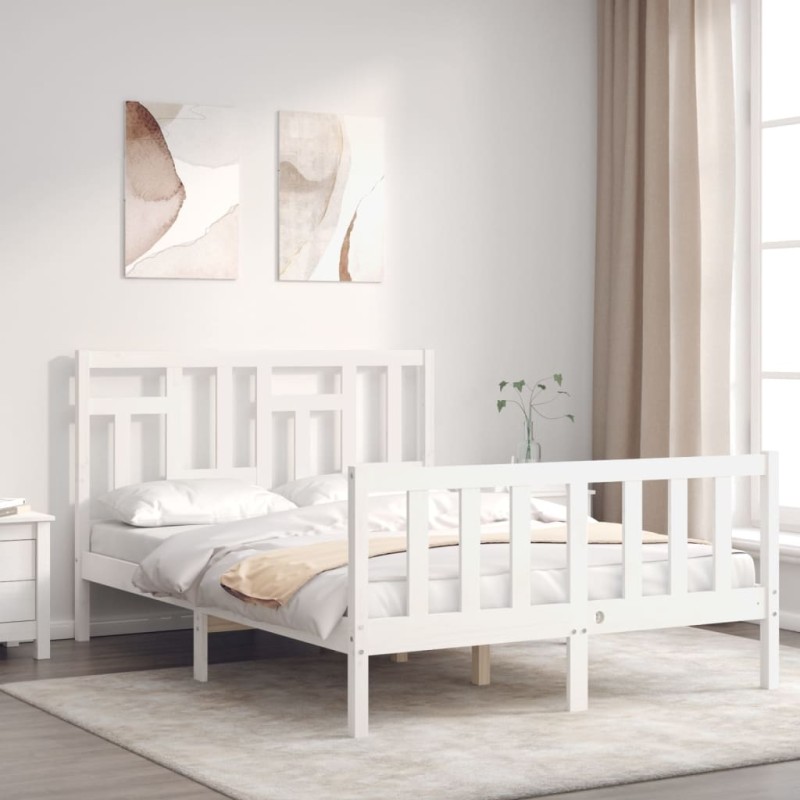 vidaXL Massivholzbett mit Kopfteil Weiß 140x200 cm vidaXL Massivholzbett mit Kopfteil Weiß 140x200 cm