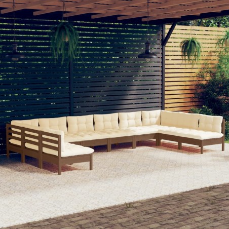 vidaXL 10-tlg. Garten-Lounge-Set mit Kissen Honigbraun Kiefernholz