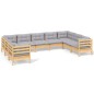 vidaXL 9-tlg. Garten-Lounge-Set mit Grauen Kissen Kiefernholz vidaXL 9-tlg. Garten-Lounge-Set mit Grauen Kissen Kiefernholz
