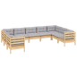 vidaXL 9-tlg. Garten-Lounge-Set mit Grauen Kissen Kiefernholz vidaXL 9-tlg. Garten-Lounge-Set mit Grauen Kissen Kiefernholz