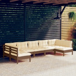 vidaXL 7-tlg. Garten-Lounge-Set mit Kissen Honigbraun Kiefernholz