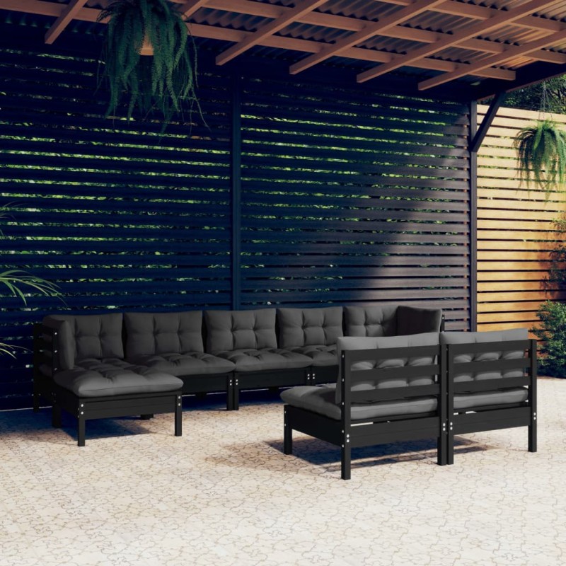 vidaXL 9-tlg. Garten-Lounge-Set mit Kissen Schwarz Kiefernholz vidaXL 9-tlg. Garten-Lounge-Set mit Kissen Schwarz Kiefernholz