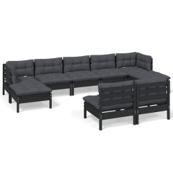 vidaXL 9-tlg. Garten-Lounge-Set mit Kissen Schwarz Kiefernholz