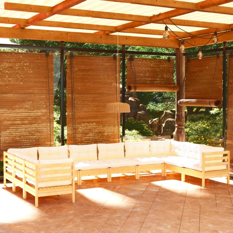 vidaXL 10-tlg. Garten-Lounge-Set mit Creme Kissen Kiefernholz vidaXL 10-tlg. Garten-Lounge-Set mit Creme Kissen Kiefernholz