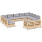 vidaXL 11-tlg. Garten-Lounge-Set mit Grauen Kissen Kiefer Massivholz vidaXL 11-tlg. Garten-Lounge-Set mit Grauen Kissen Kiefer Massivholz
