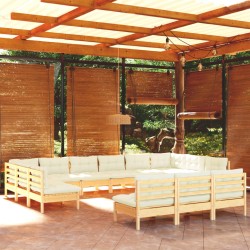 vidaXL 13-tlg. Garten-Lounge-Set mit Creme Kissen Massivholz Kiefer