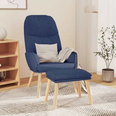 vidaXL Relaxsessel mit Hocker Blau Stoff