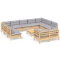 vidaXL 12-tlg. Garten-Lounge-Set mit Grauen Kissen Kiefer Massivholz vidaXL 12-tlg. Garten-Lounge-Set mit Grauen Kissen Kiefer Massivholz
