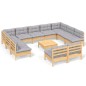 vidaXL 12-tlg. Garten-Lounge-Set mit Grauen Kissen Kiefer Massivholz vidaXL 12-tlg. Garten-Lounge-Set mit Grauen Kissen Kiefer Massivholz